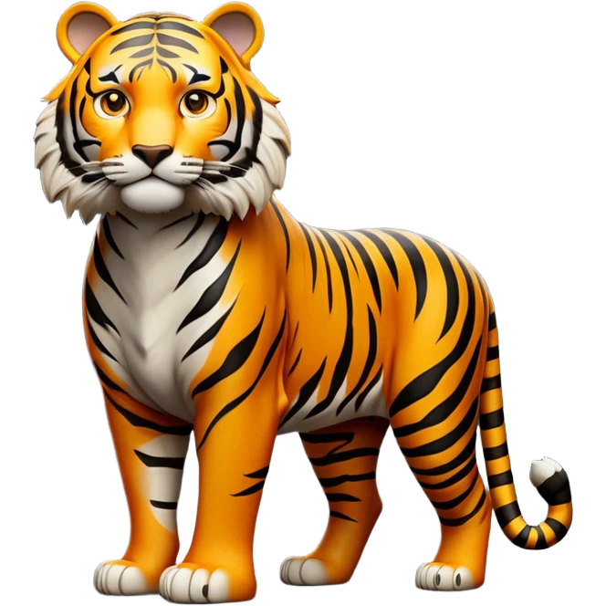 cinematic- noble-tiger-realistic-full-body-standing-emoji,-massive-striped-frame-exuding-power-and-grace,-bold-orange-fur-with-thick-black-stripes,-head-tilted-dramatically,-piercing-yellow-eyes-focused-intensely,-simplified-yet-realistic-focused-features,-highly-detailed,-glowing-with-an-almost-sarcastic-glow expressive eyes emoji