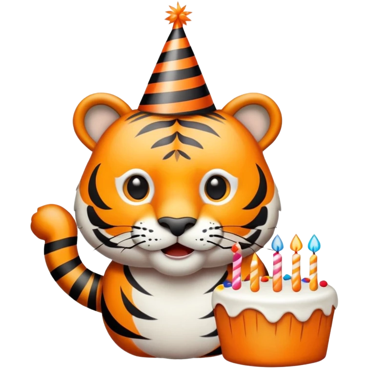 Tiger with birthday cake and party hat emoji