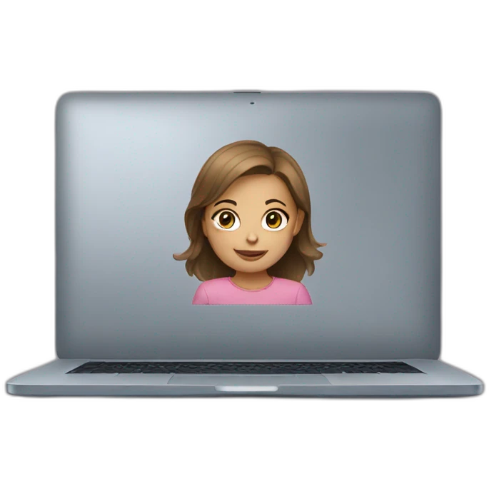 a girl with light skin and brown hair is sitting at a laptop emoji