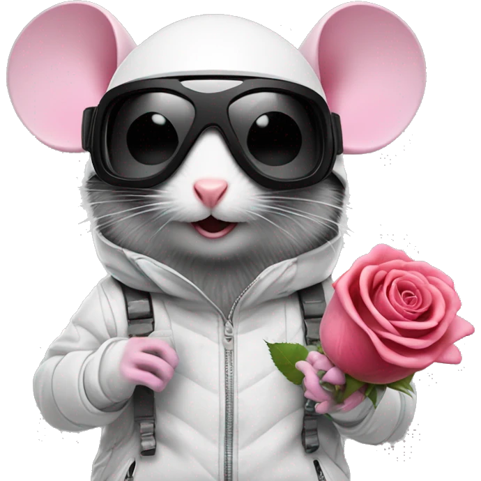 Snowboarding mouse with rose googles, Black visior  emoji
