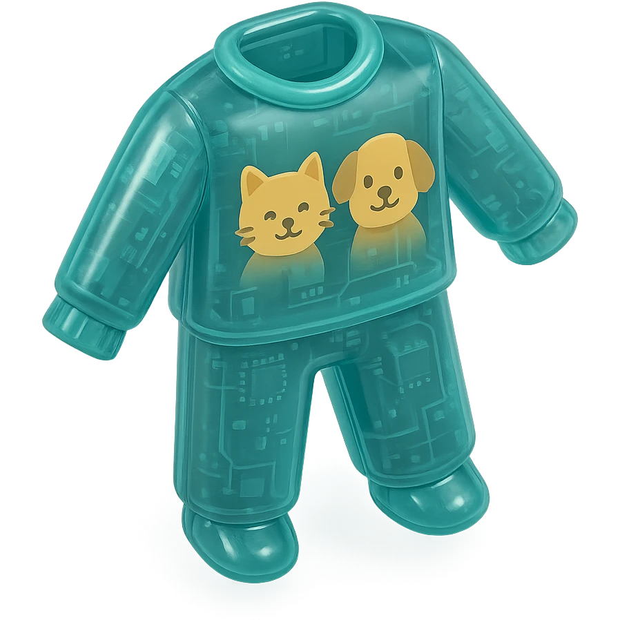 A cozy pajama set with a cat and a dog emoji