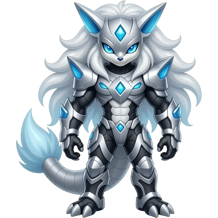 Cool Edgy Shiny Cool Badass Pretty Ethereal Renamon-Zeraora-Lombax-Fakémon-hybrid full body emoji