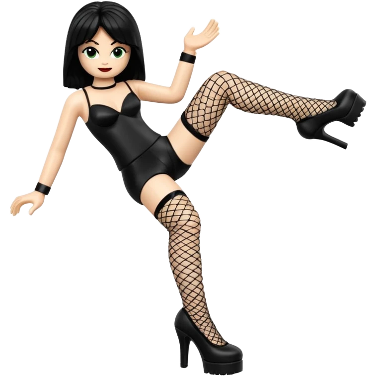 Lego wearing black fishnet stocking and black platform pump emoji