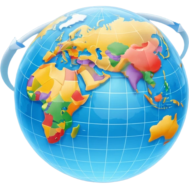 Create a realistic emoji of a text flying around an earth ball. the text includes multiple languages or language signs emoji