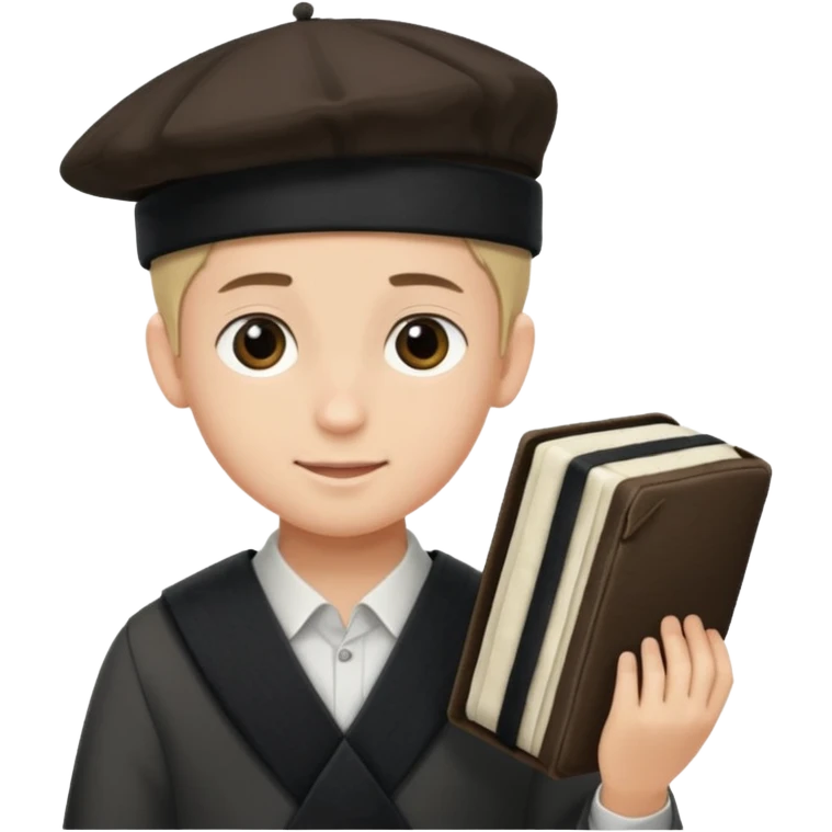 a boy with kippa and not a hat putting on tefillin emoji