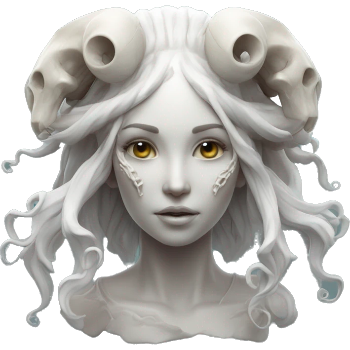 goddess princess beautiful face  portrait ram skull zbrush sculpt. jellyfish  emoji