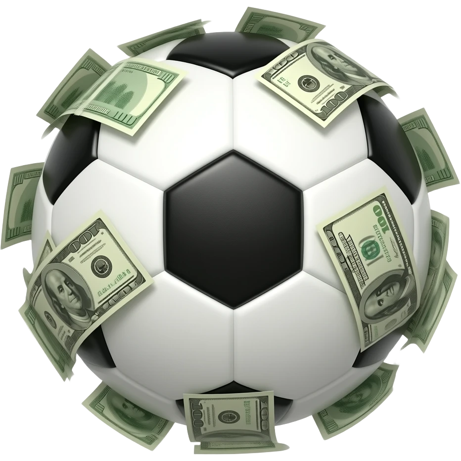 Soccer ball covered in money notes emoji