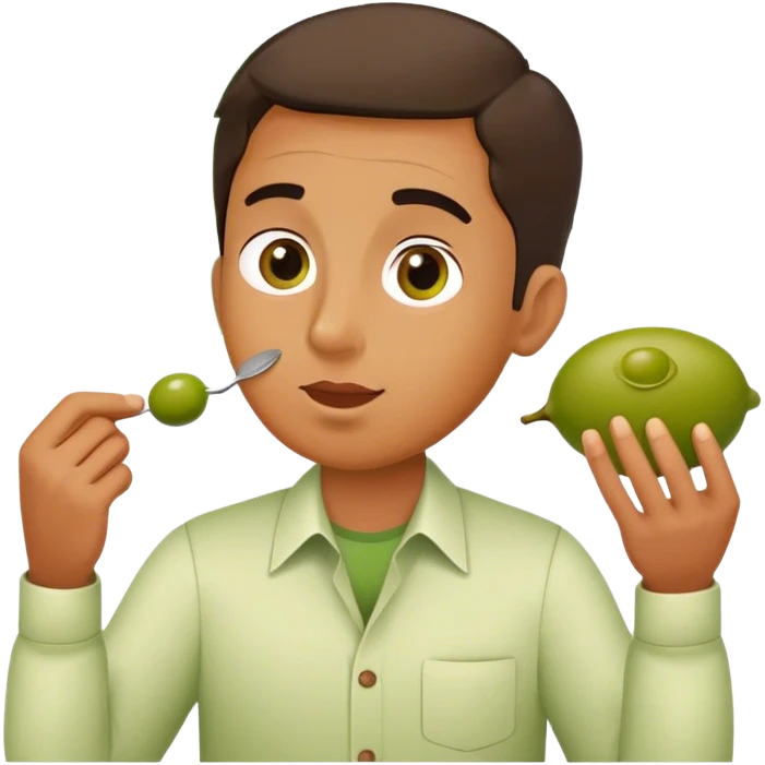 a man eating an olive that has a stock chart on it emoji