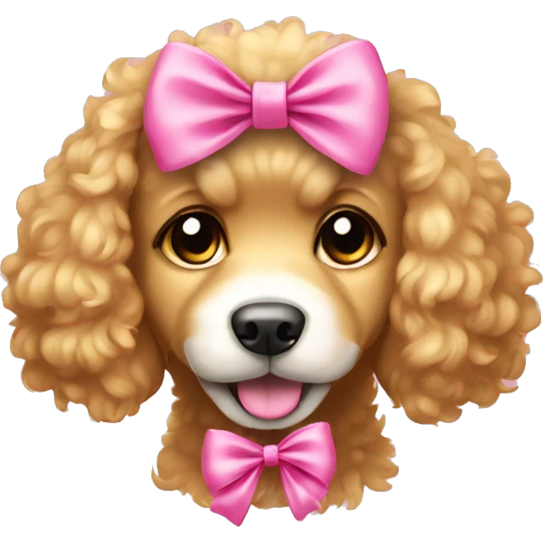 Golden curly fur puppy with pink bow emoji