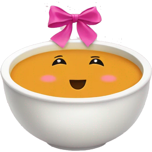 Pumpkin Soup in a white Bowl with a pink bow at the bowl emoji
