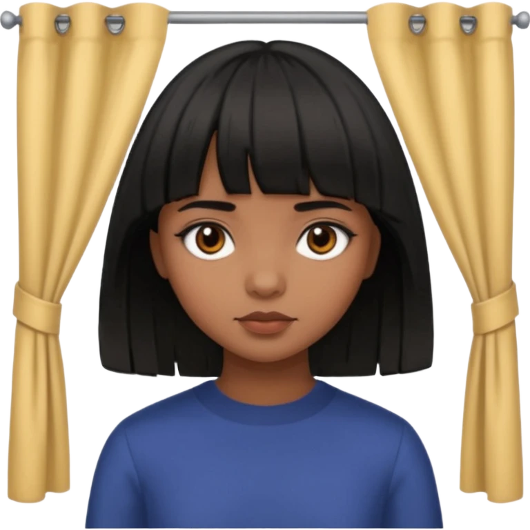 Girl that has a short black hime cut with curtain bangs, then dark brown eyes, and has a bit brown skin emoji