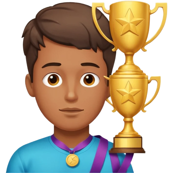 a dude dreaming of something successful, expressive face, thought bubble with a trophy or gold medal, vibrant colors emoji