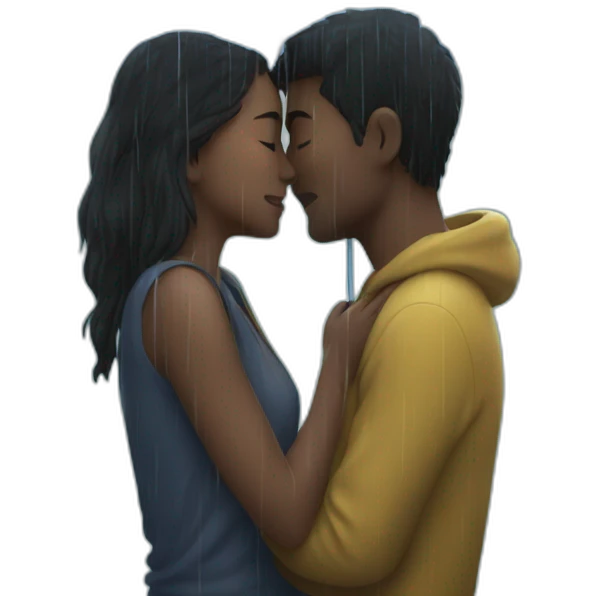 two people kissing under the rain emoji