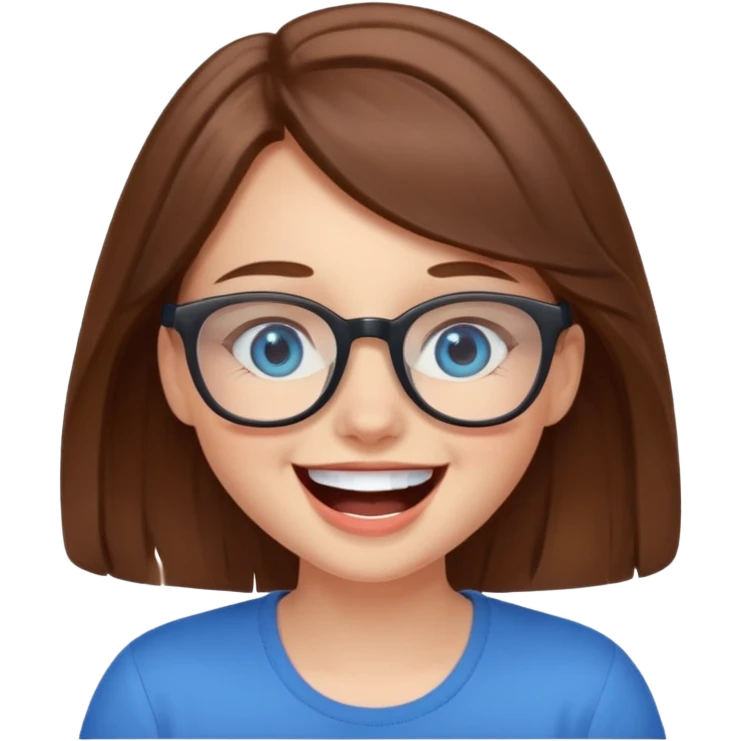 cute brwonhear girl with blue eyes and glasses is laughing emoji