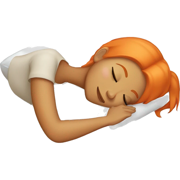 Tan girl with orange hair sleeping on pillow in bed emoji