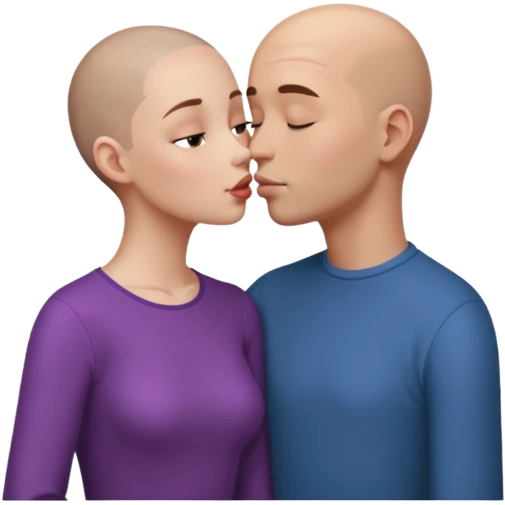 Tall Bald boy kissing girl who has straight brown hair emoji