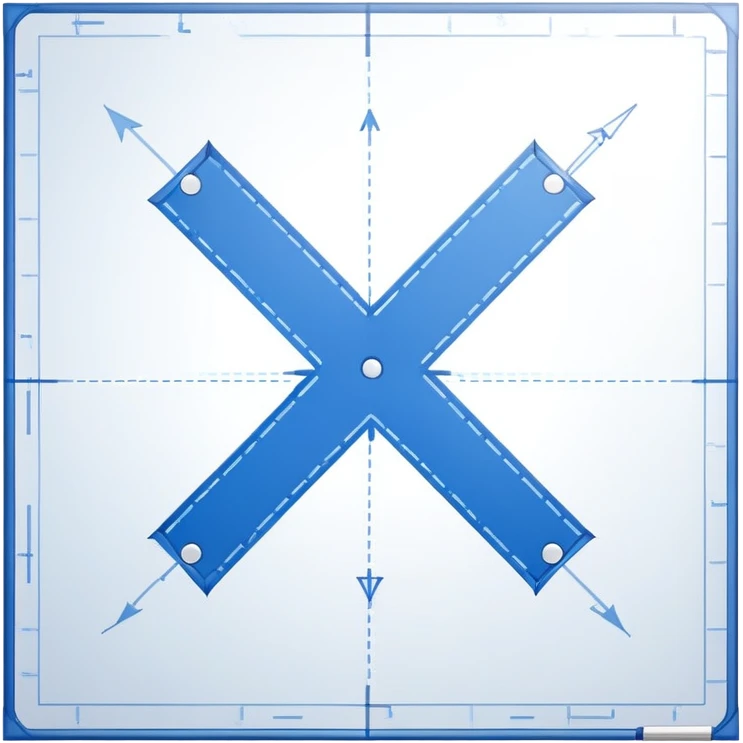blue blueprint with white lines, corner X mark, and dotted path emoji