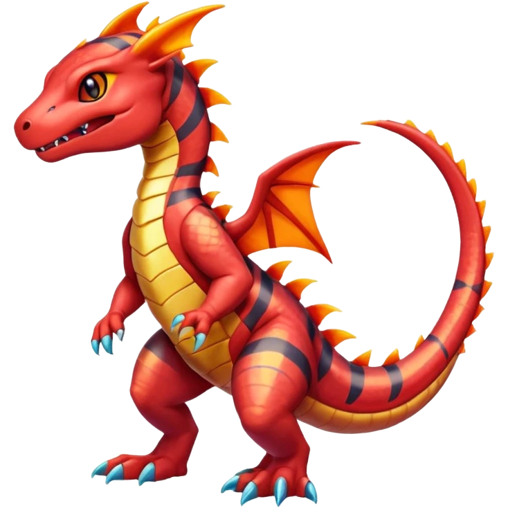 Cute Shiny striped iridescent Guilmon-Salandit-Fakémon-hybrid-creature (full body)  emoji