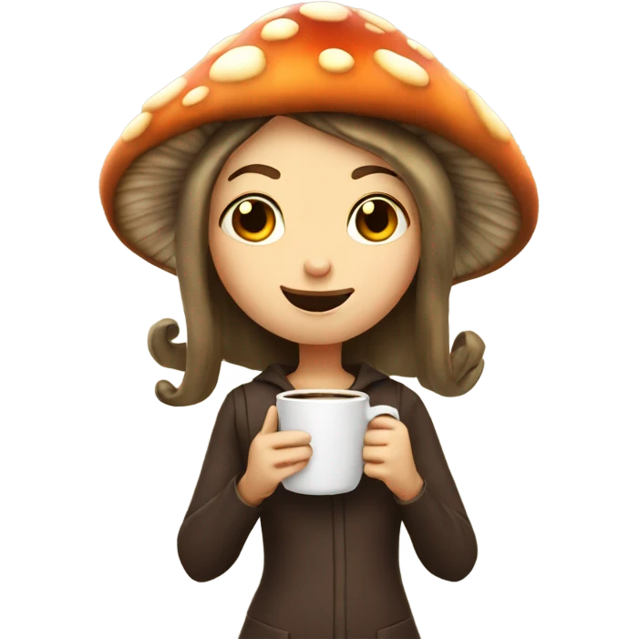Mushroom girl holding a coffee emoji