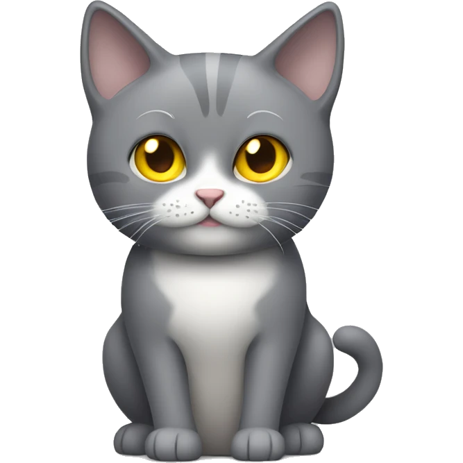 Gray cat with yellow eyes and a small white patch on chest emoji