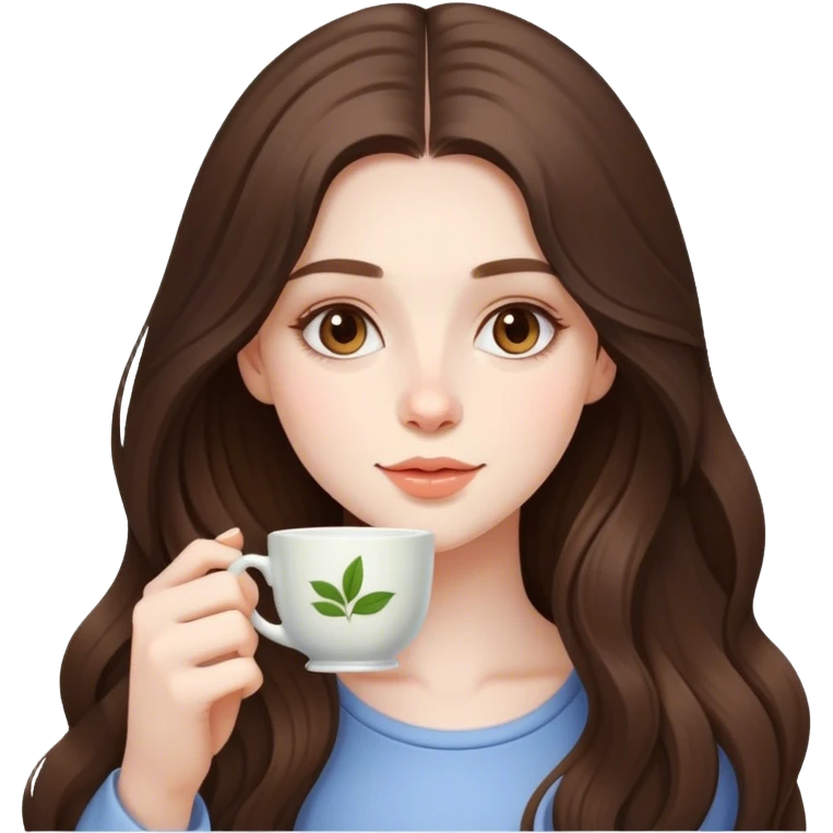  beautiful pale brunette girl with long hair drinking tea emoji