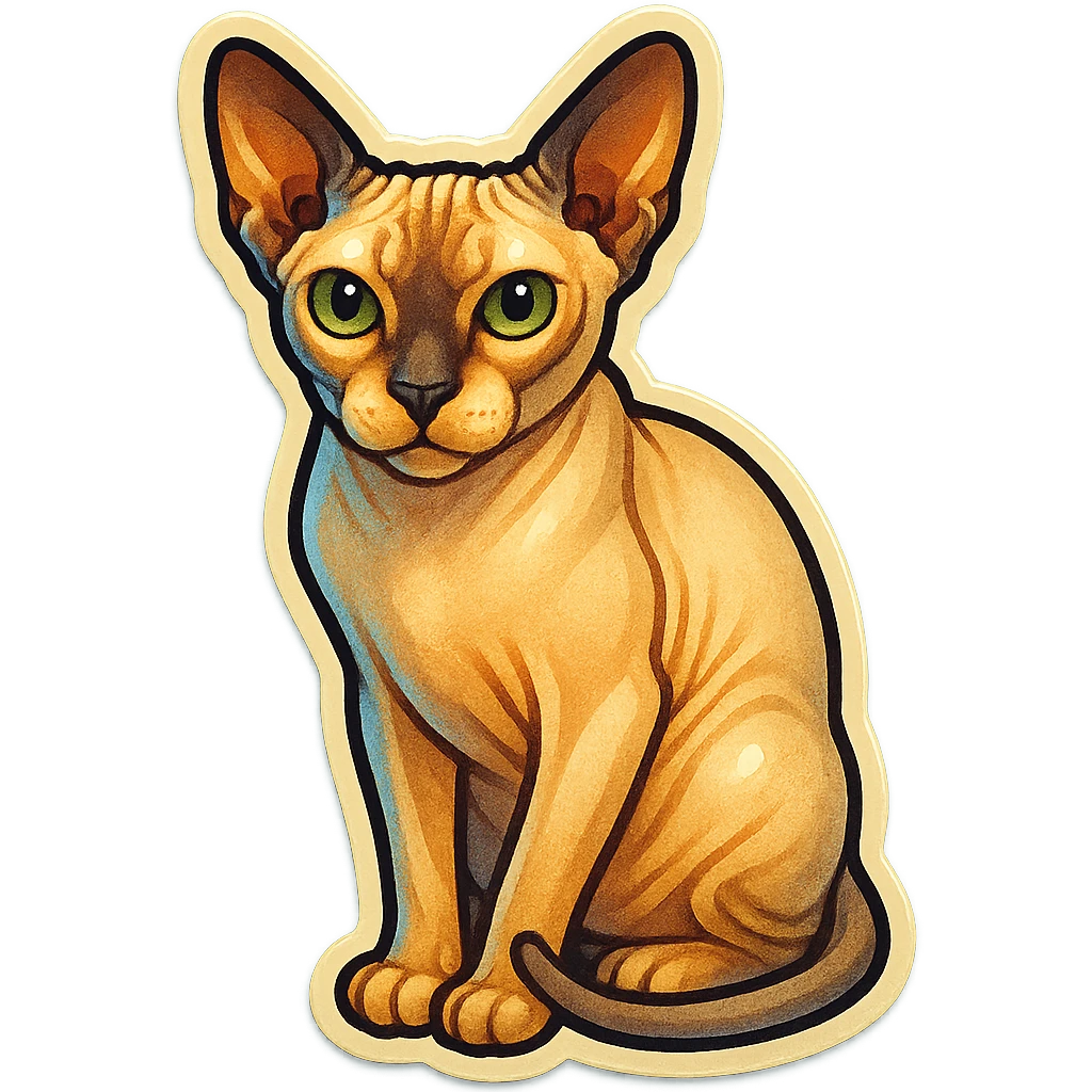 Canadian Sphynx cat with coloring as in the photo, sticker style, with a blue background emoji