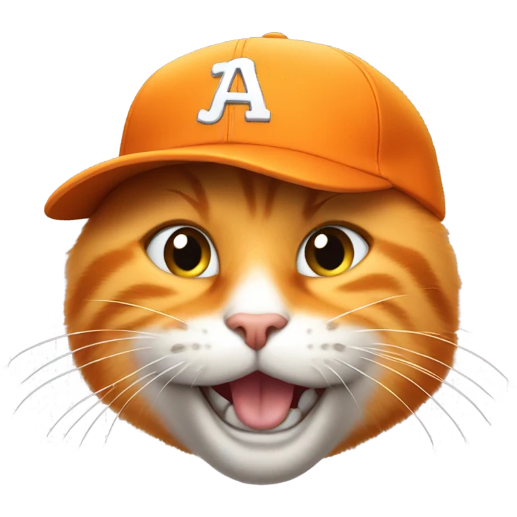 Happy Orange cat with a baseball hat emoji