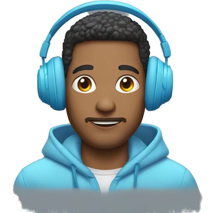 Man in Light blue Hoodie with light blue headphones in Front of Disk Jokey emoji