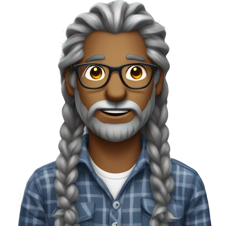 Gray warewolf man with long gray braids with glasses and plaid shirt emoji