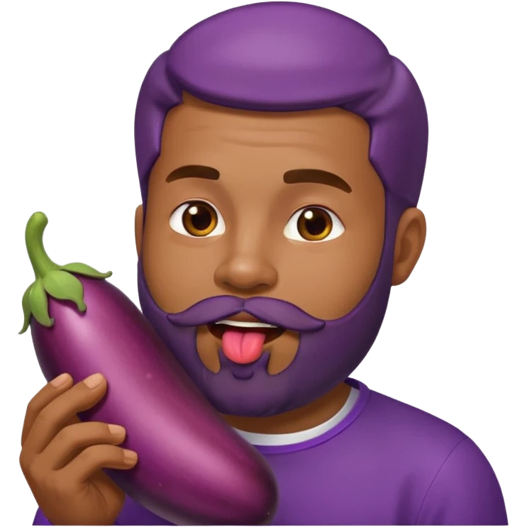 Dominican man with a beard licking eggplant emoji