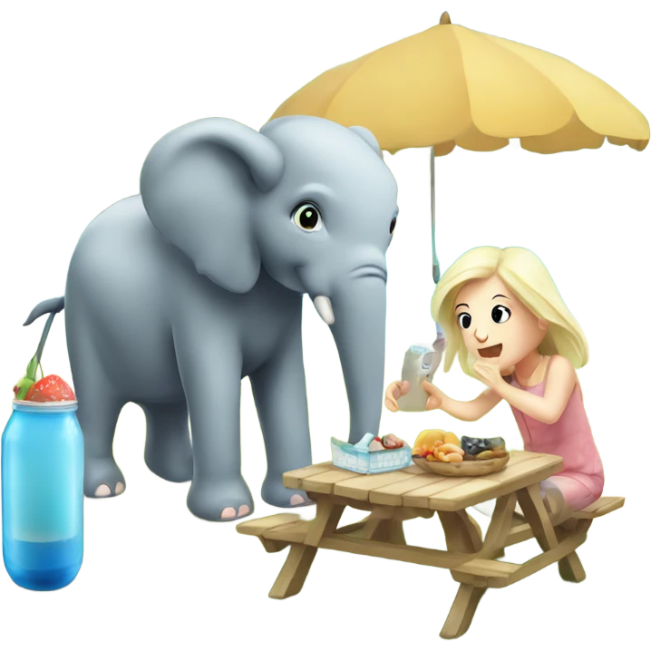 Elephant on picnic with dolphin emoji