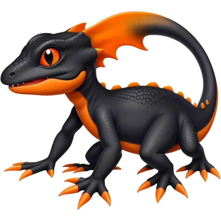 A black Salandit-Quilava-newt-hybrid-Fakémon-creature with orange belly emoji