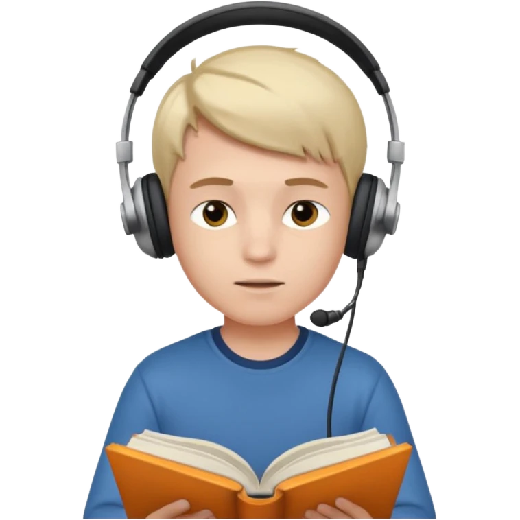 a boy wearing headphone and read book emoji
