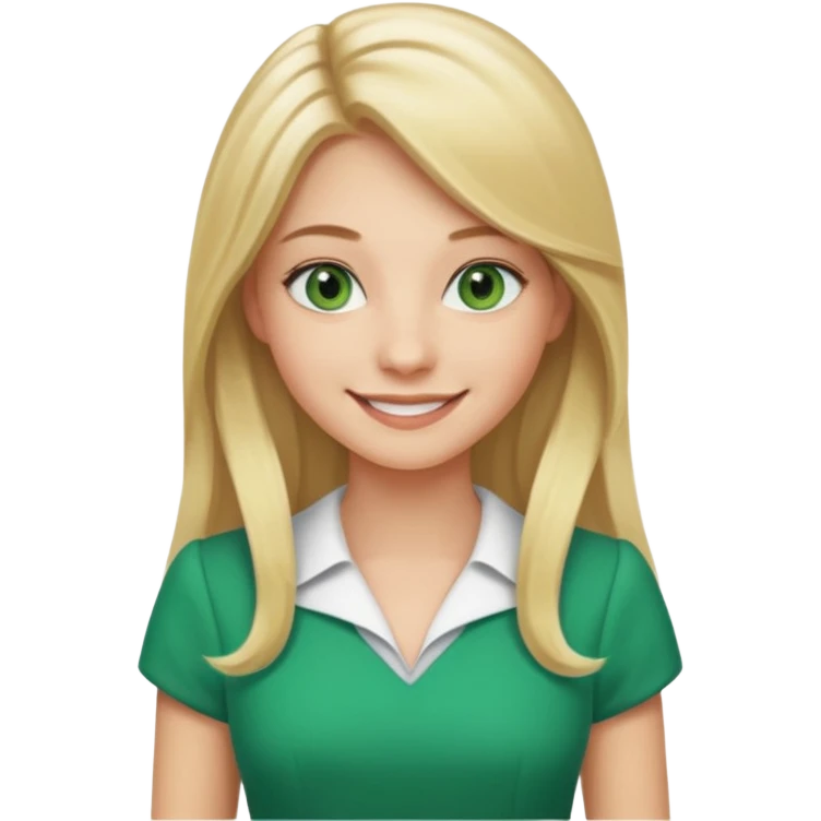 long blonde hair, real estate broker, 20 years old with a smile, green eyes, cute corporate dress emoji