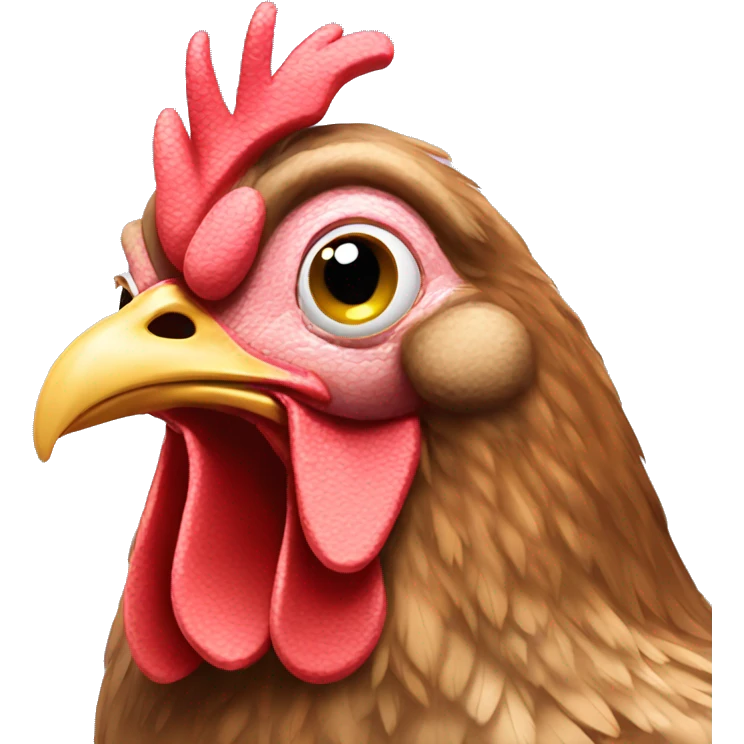 hen with two big bulged and derpy eyes emoji