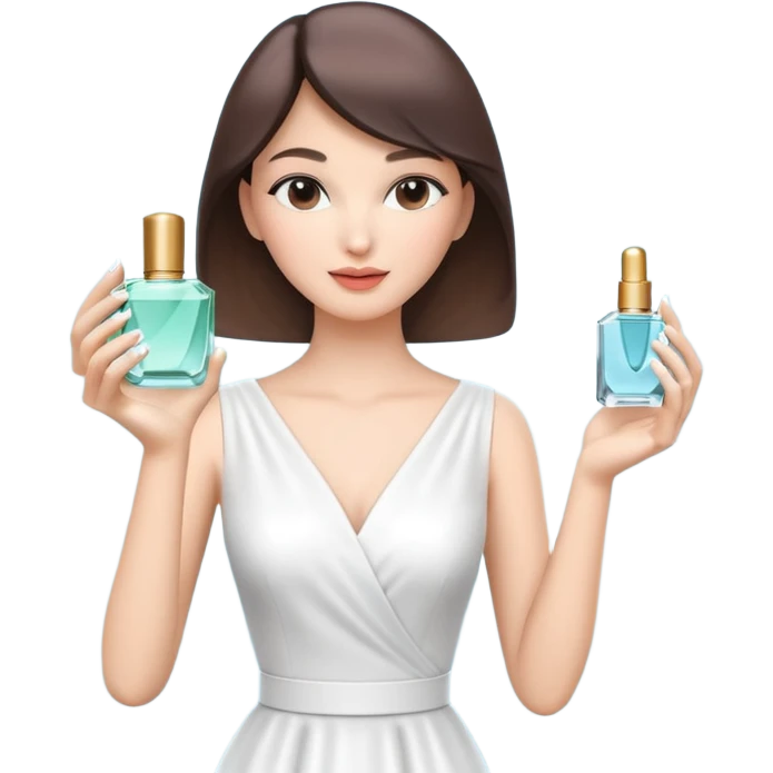 stylish woman spraying perfume, holding a perfume bottle, soft mist spray in the air, elegant pose, 3D cartoon, mobile game icon style, clean background, no text, no watermark

 emoji
