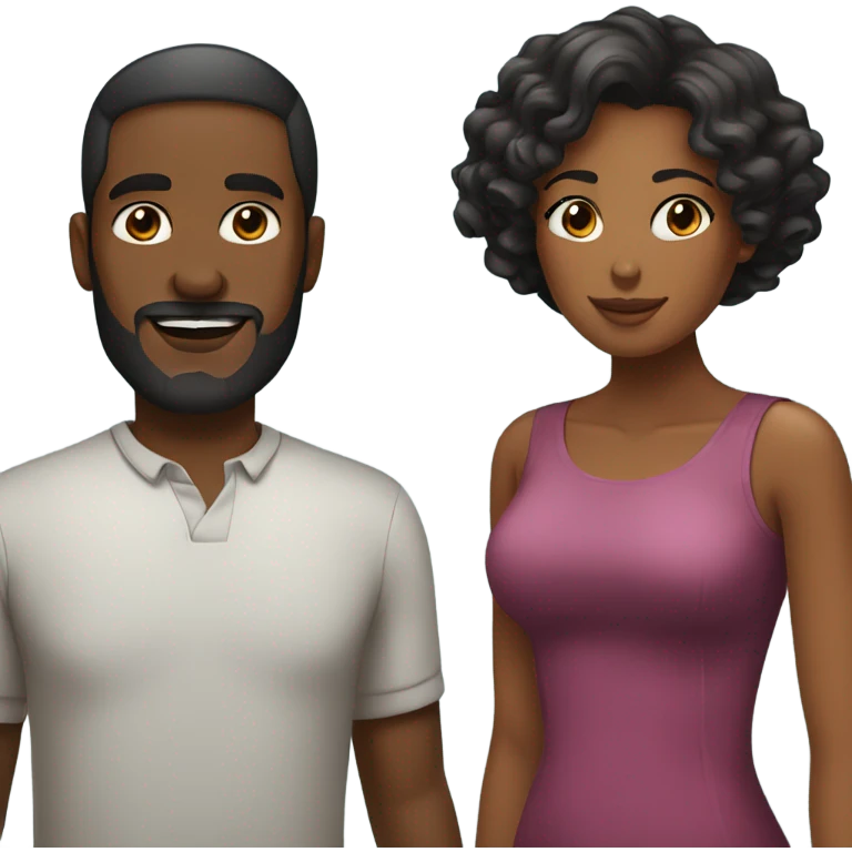 Black couple. Man with short hair and beard. Woman long wavy hair emoji