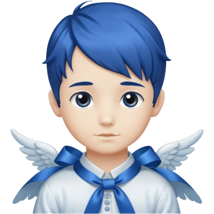 A graceful angel boy with deep blue hair tied in a ribbon, spreading gentle light.








 emoji