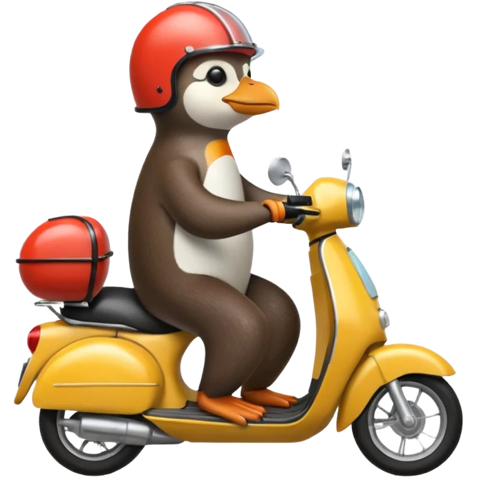 Penguin driving moped with otter emoji