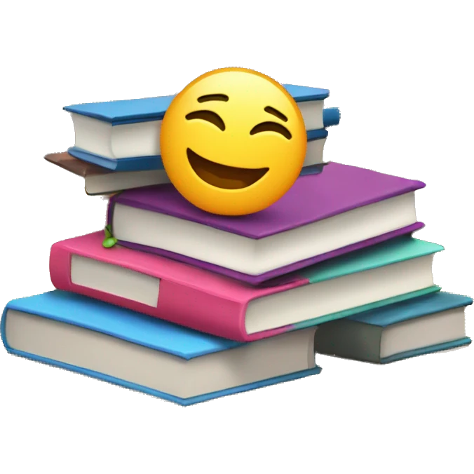 Books stacked and books open on a table in a library emoji