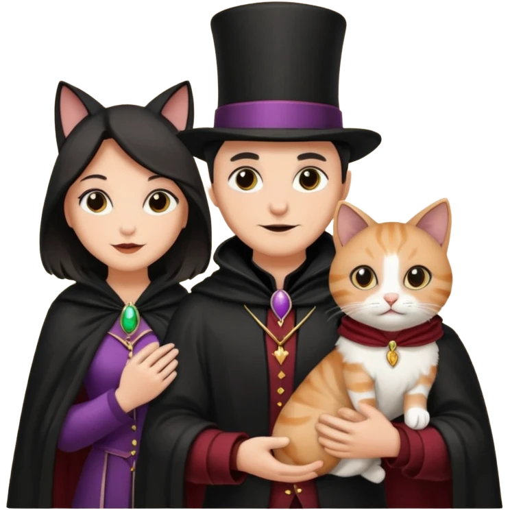 magician couple and their pet cat emoji