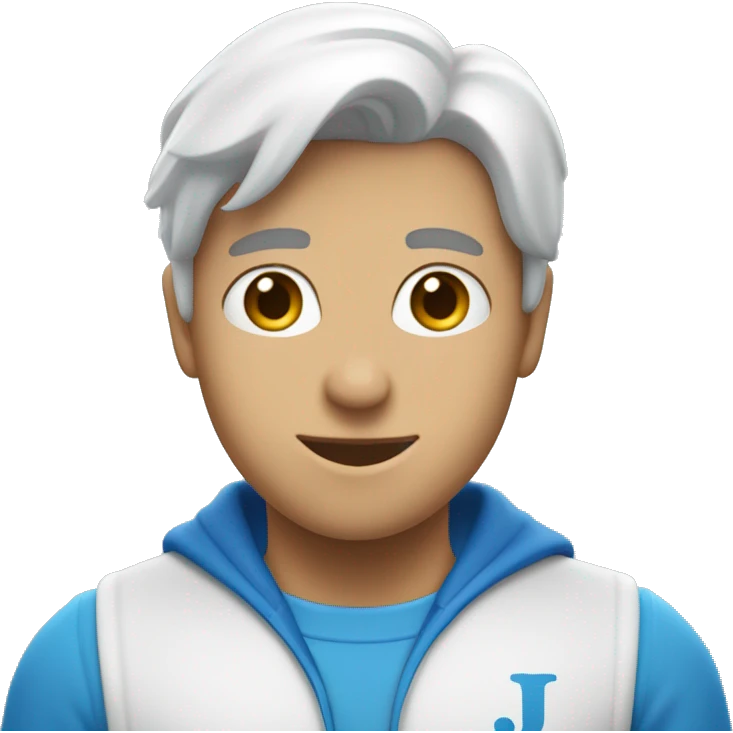 Corazón blanco y azul con una "j" en el centro. emoji