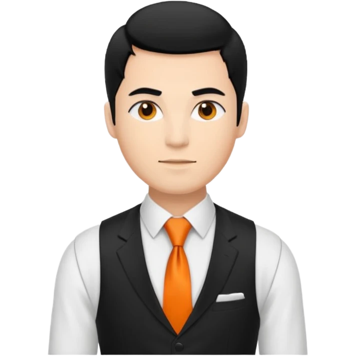 groom in white vest, orange tie, black hair emoji