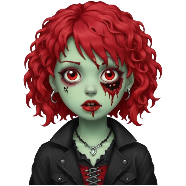 zombie girl red hair cacheado médio e franja, com piercing na boca(labret lateral), roupa gótica  emoji