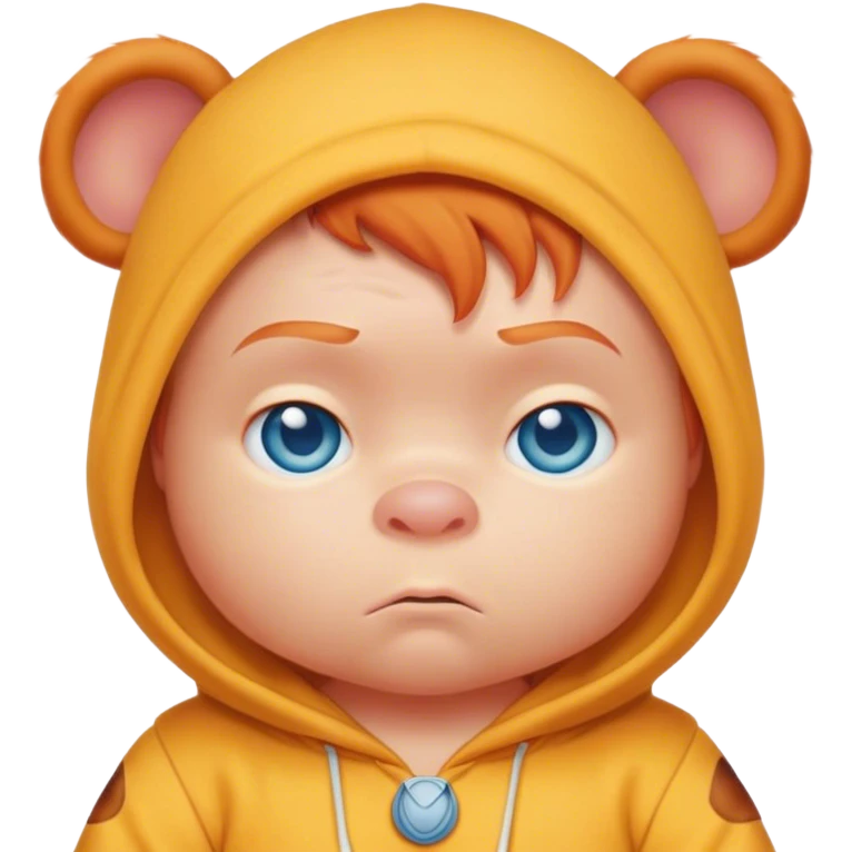 Grumpy ginger baby with blue eyes in Winnie the Pooh onesie emoji