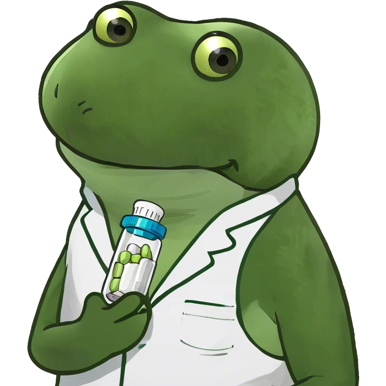 single medicine capsule, top half green, bottom half white emoji