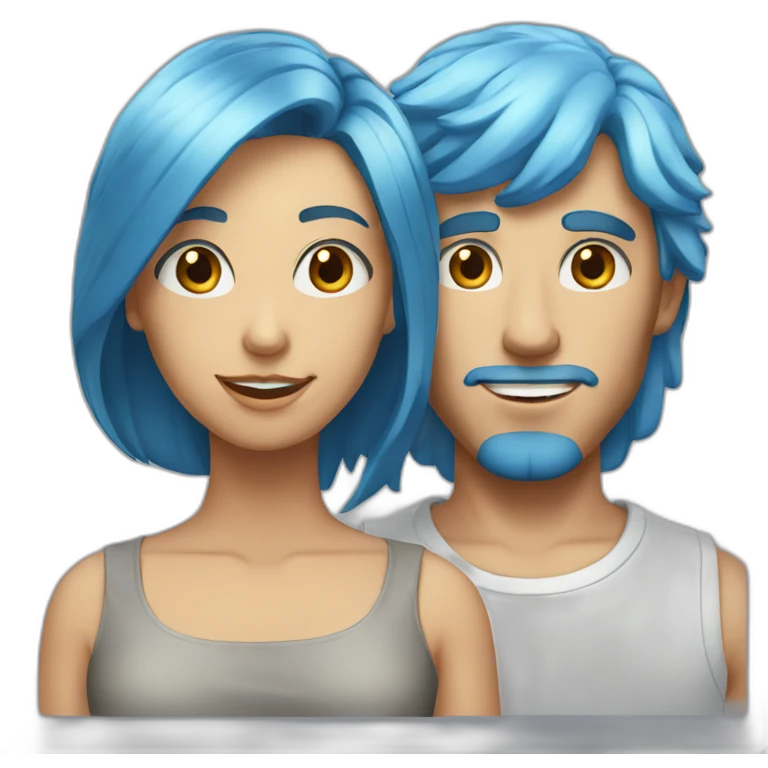 Tall male with blonde eyes and blue hair with short brunette girl with long hair emoji
