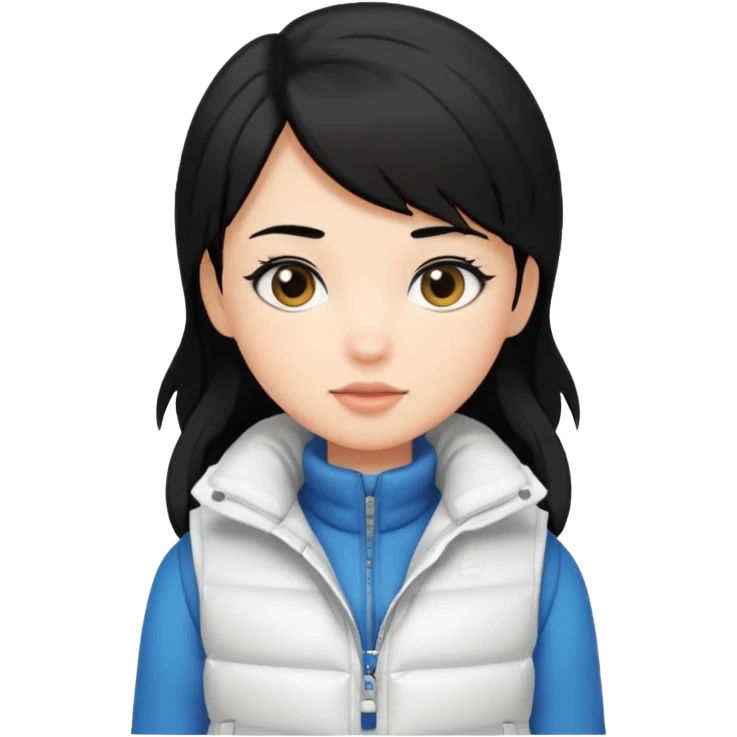 girl with black hair in a white puffer vest emoji