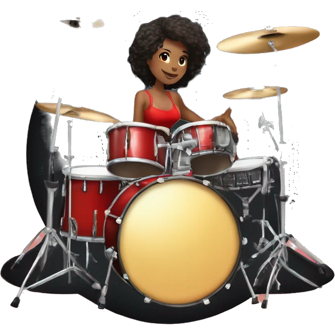 alistic full body caucasian curvy beauty short black skirt front view knickers long white socks sitting playing red drumkit emoji