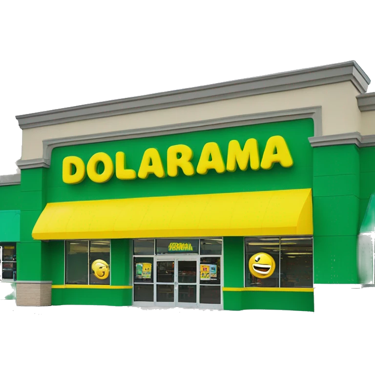 “Exterior of a Dollarama store with the bright green facade, bold yellow Dollarama sign, large front windows, and entrance doors, capturing the look of a budget-friendly retail store.” emoji